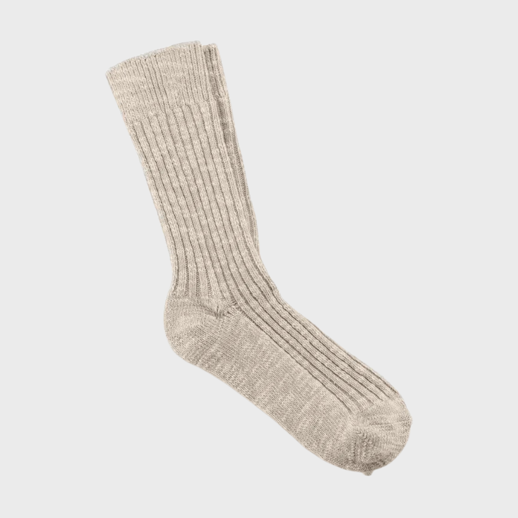 Cotton Slub Socks in Beige White