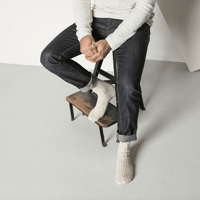 Cotton Slub Socks in Beige White