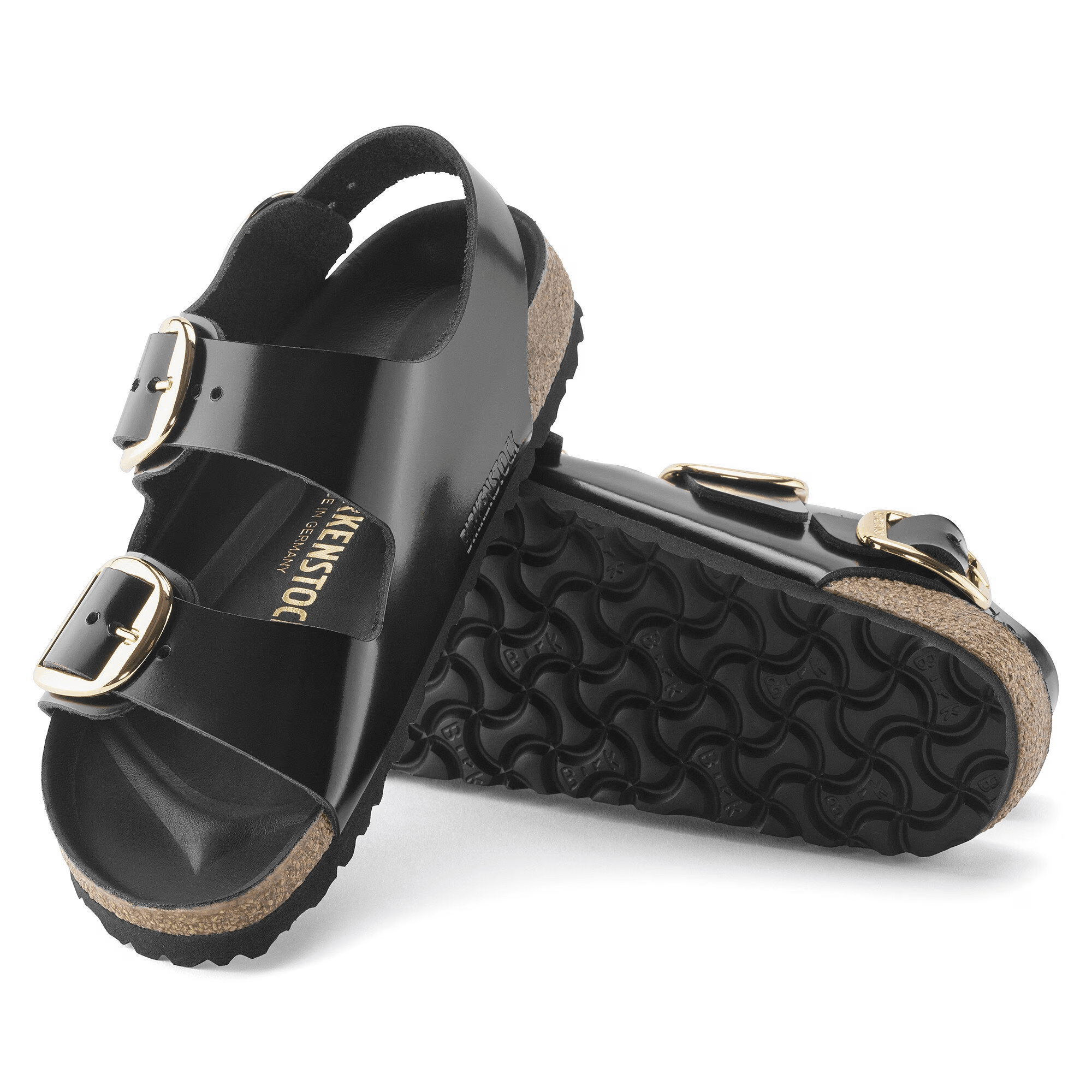 Milano Big Buckle Natural Leather Patent in High Shine Black