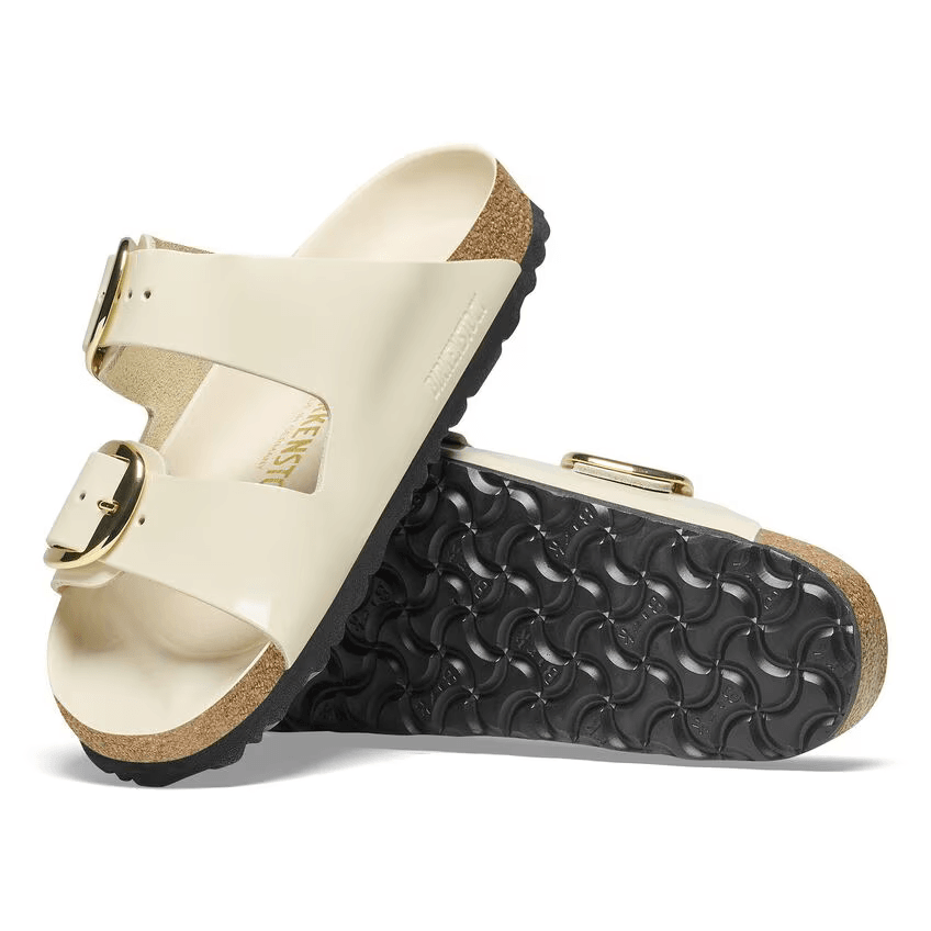 Arizona Big Buckle Natural Leather Patent in High Shine Ecru