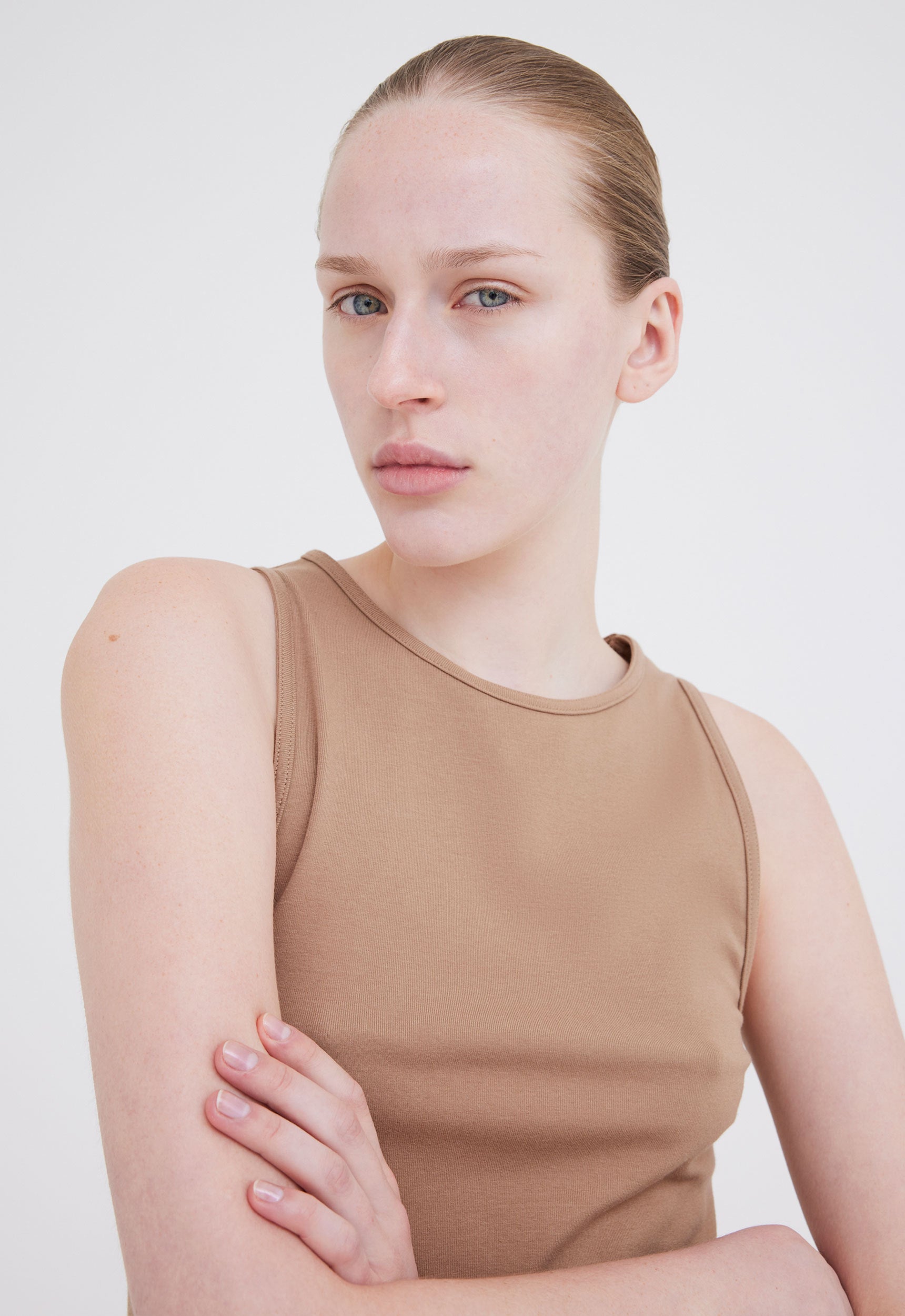 Foster Ribbed Cotton Tank in Upstate Tan