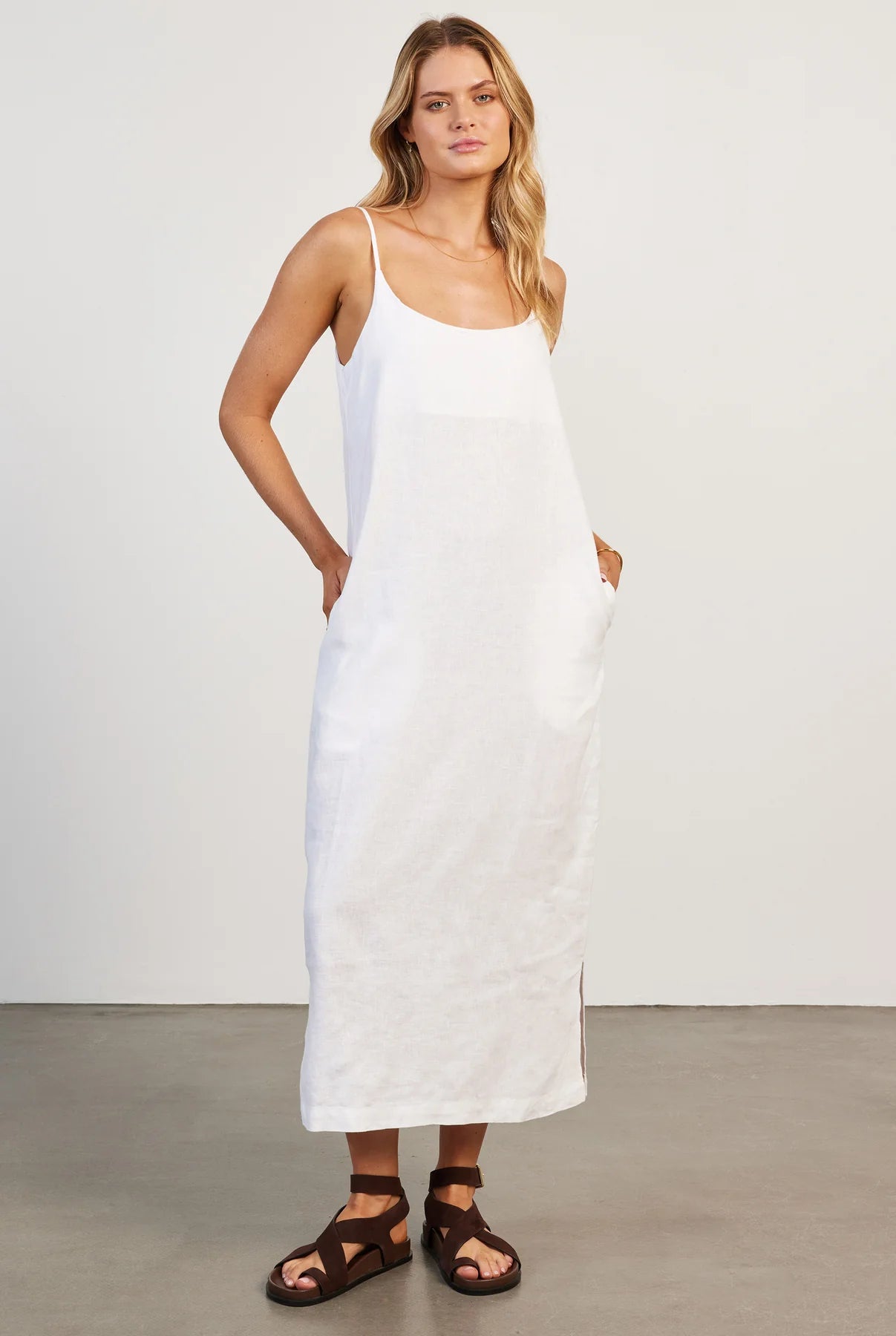 Essential Linen Slip Dress in White