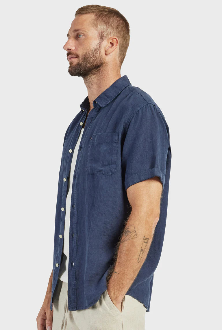 Hampton Linen Short Sleeve Shirt in Navy - Milu James St