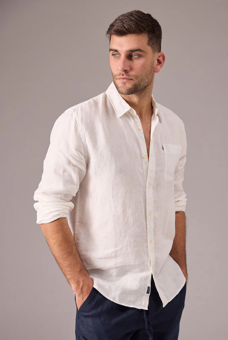 Hampton L/S Linen Shirt in White - Milu James St