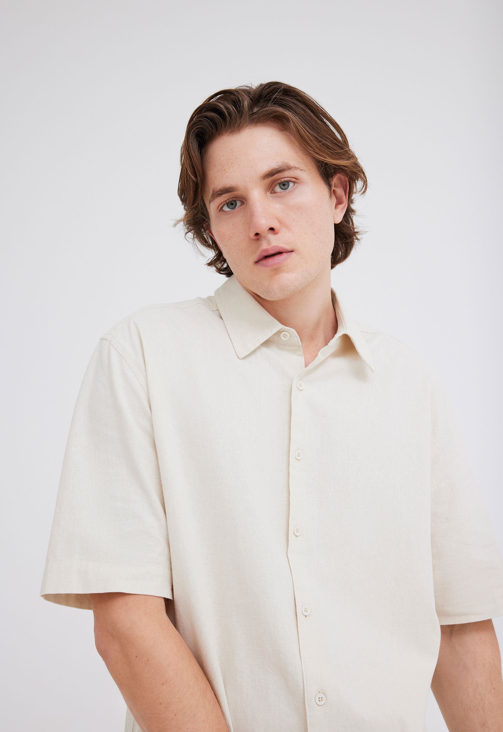 Christopher Cotton Linen Shirt in Cloth Cream