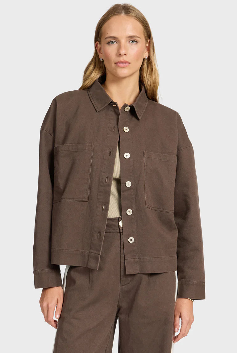 Mindi Twill Overshirt in Mahogany/Off White - Milu James St