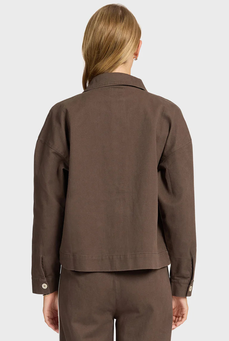Mindi Twill Overshirt in Mahogany/Off White - Milu James St