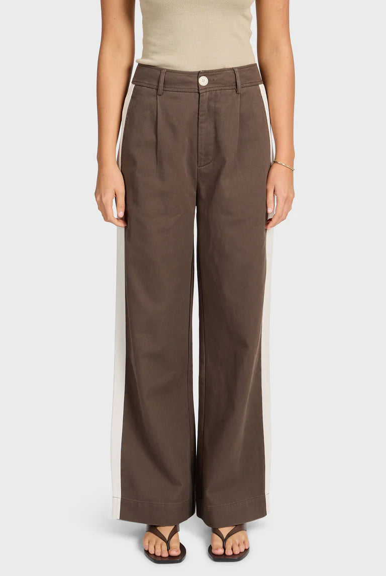 Mindi Twill Pant in Mahogany/Off White - Milu James St