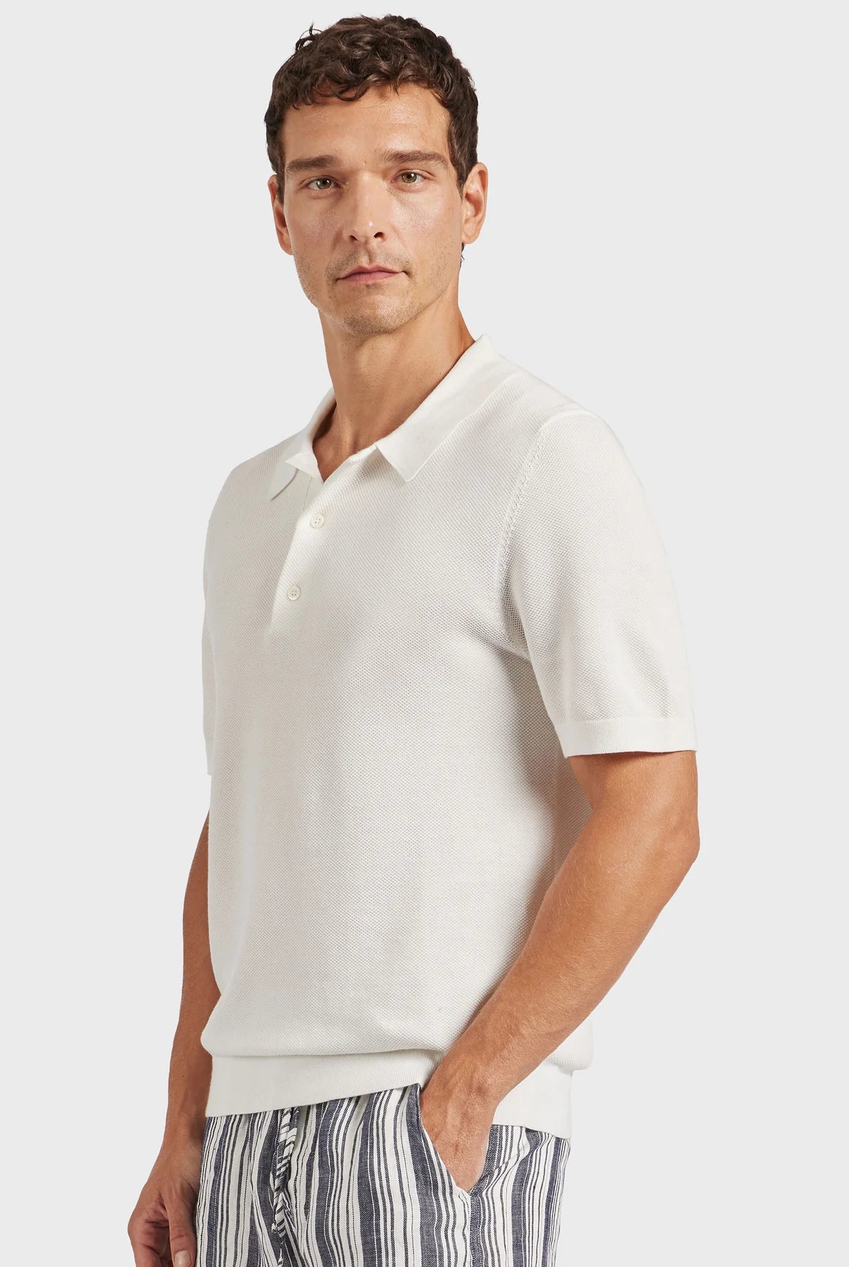 Riley Knit Polo in Off White