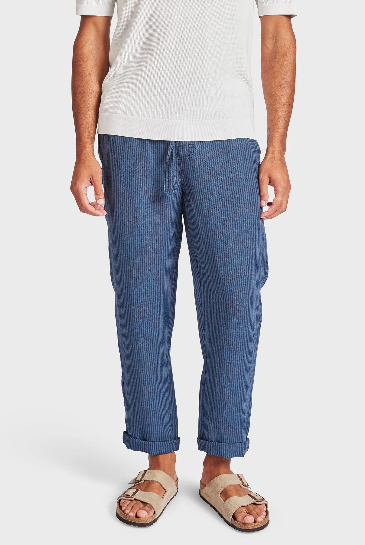 Riviera Linen Pant in Bluegrass/Navy