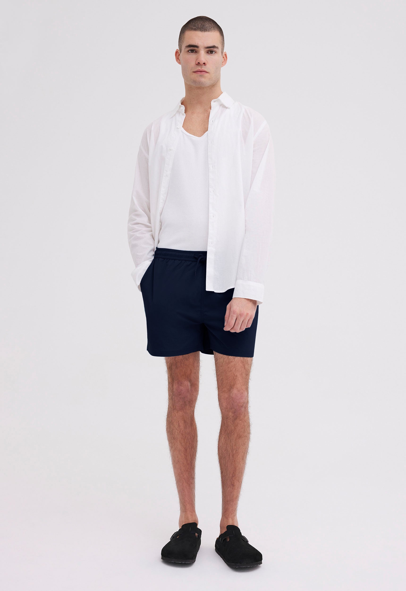 Folded Collar Cotton Shirt in White