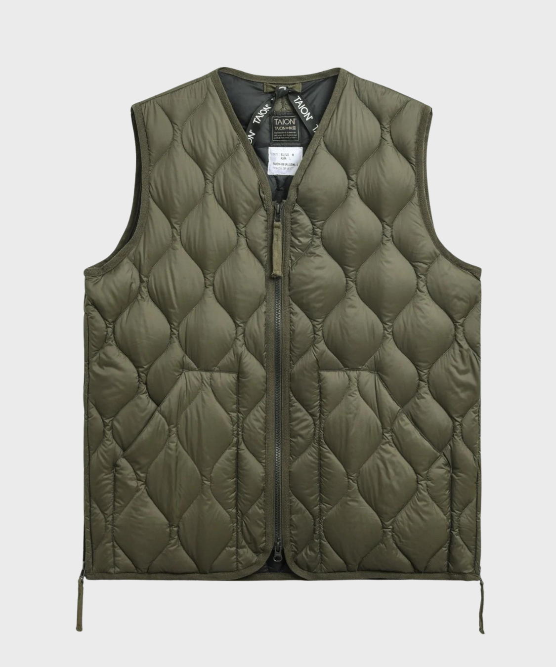 Military V-Neck W-Zip Down Vest (Soft Shell) in Dark Olive