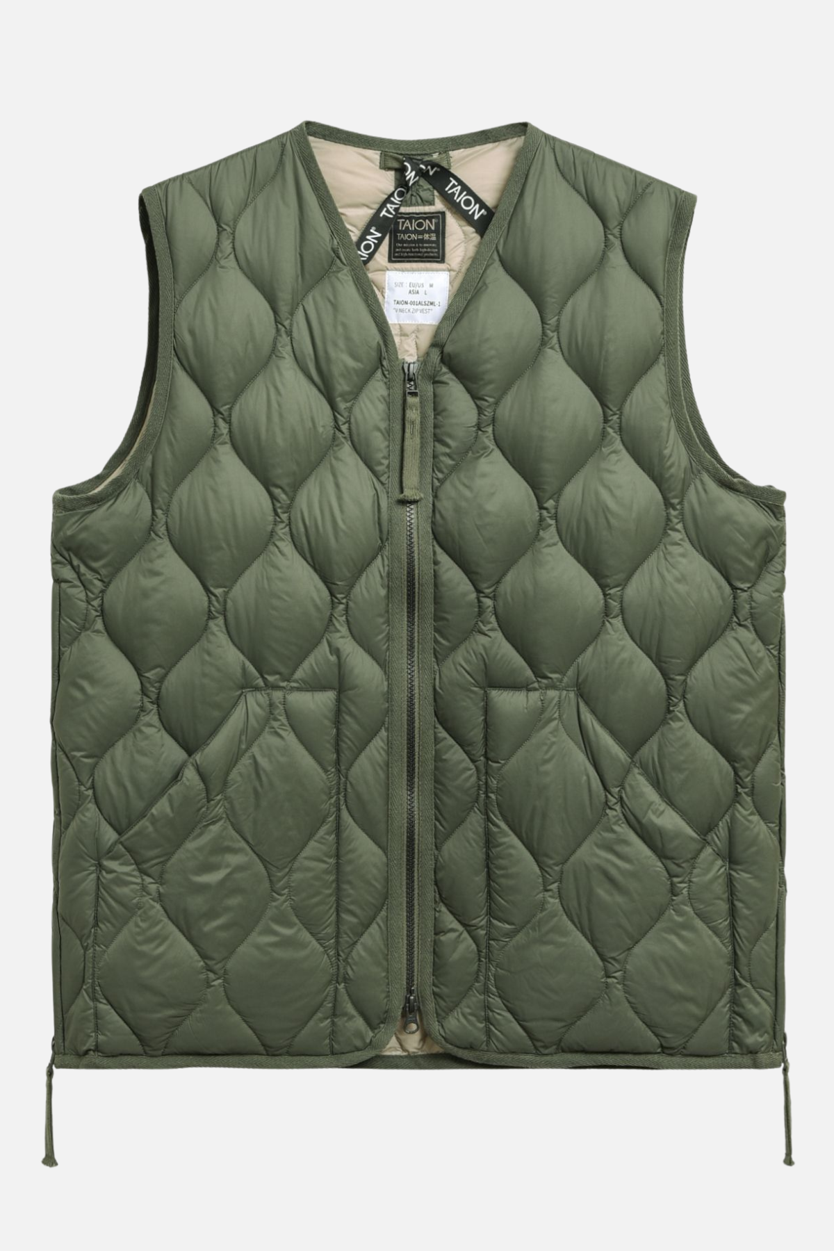 Military V-Neck W-Zip Down Vest (Soft Shell) in Olive
