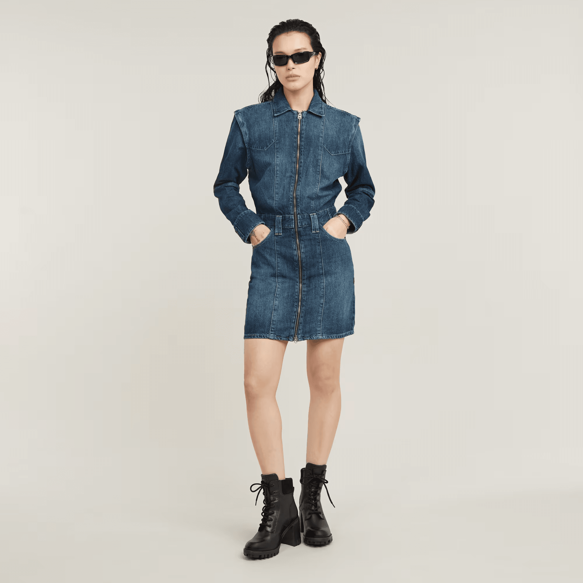 Biker Dress in Worn in Sentry Blue Biker Dress in Worn in Sentry Blue