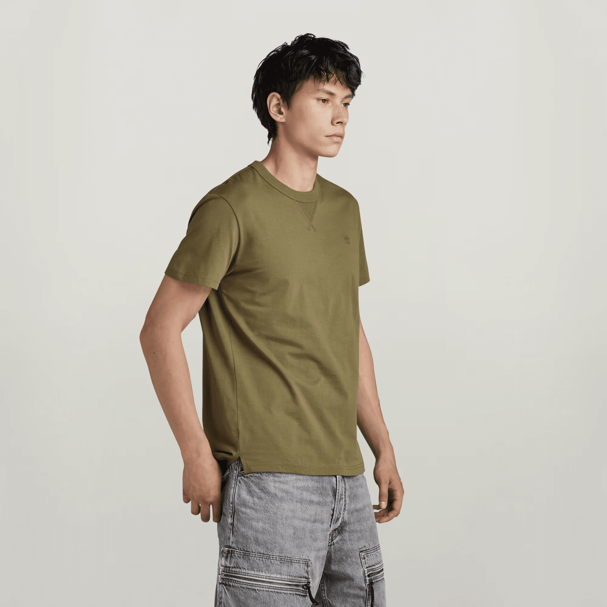 Nifous Ribbed Neckline T-Shirt in Shadow Olive