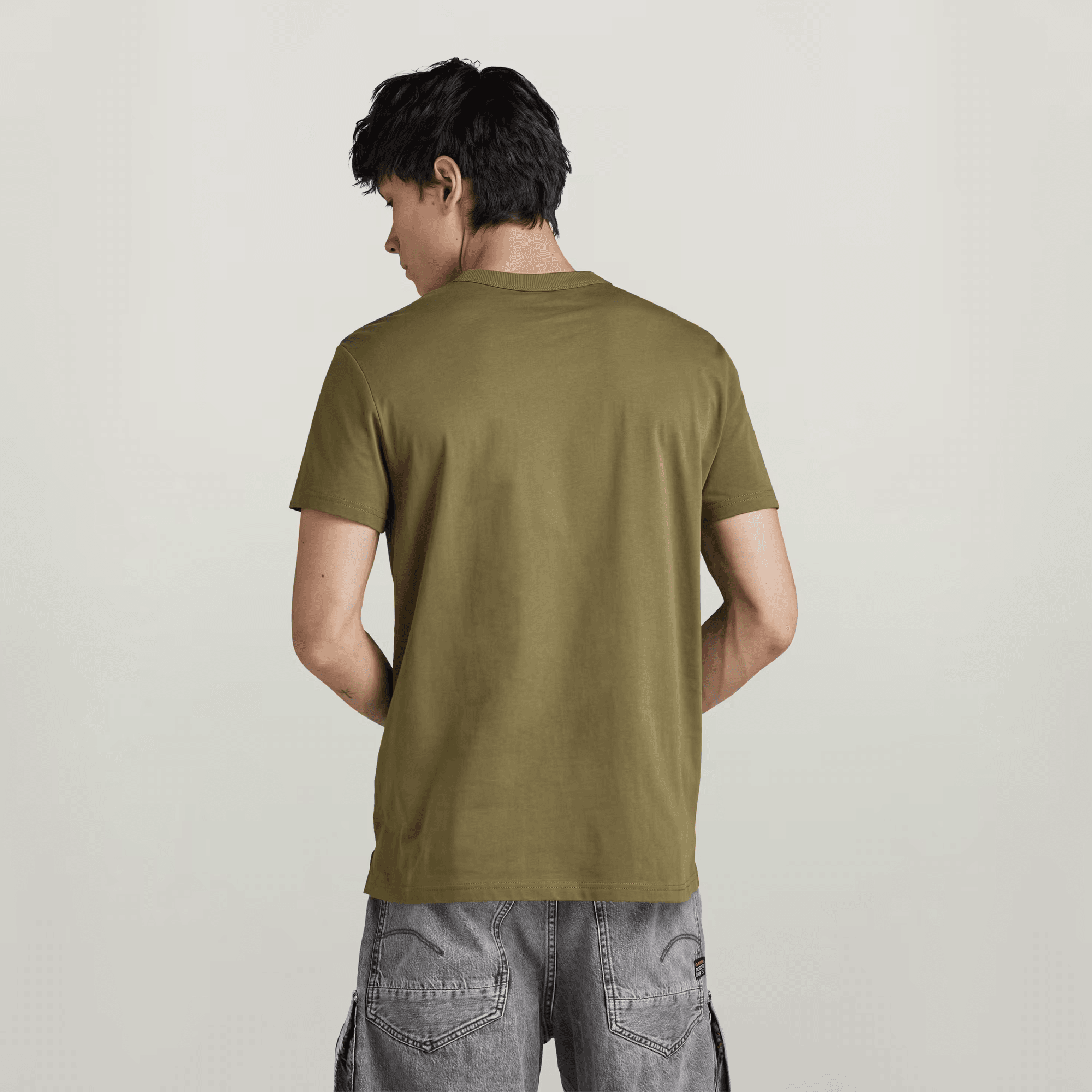 Nifous Ribbed Neckline T-Shirt in Shadow Olive