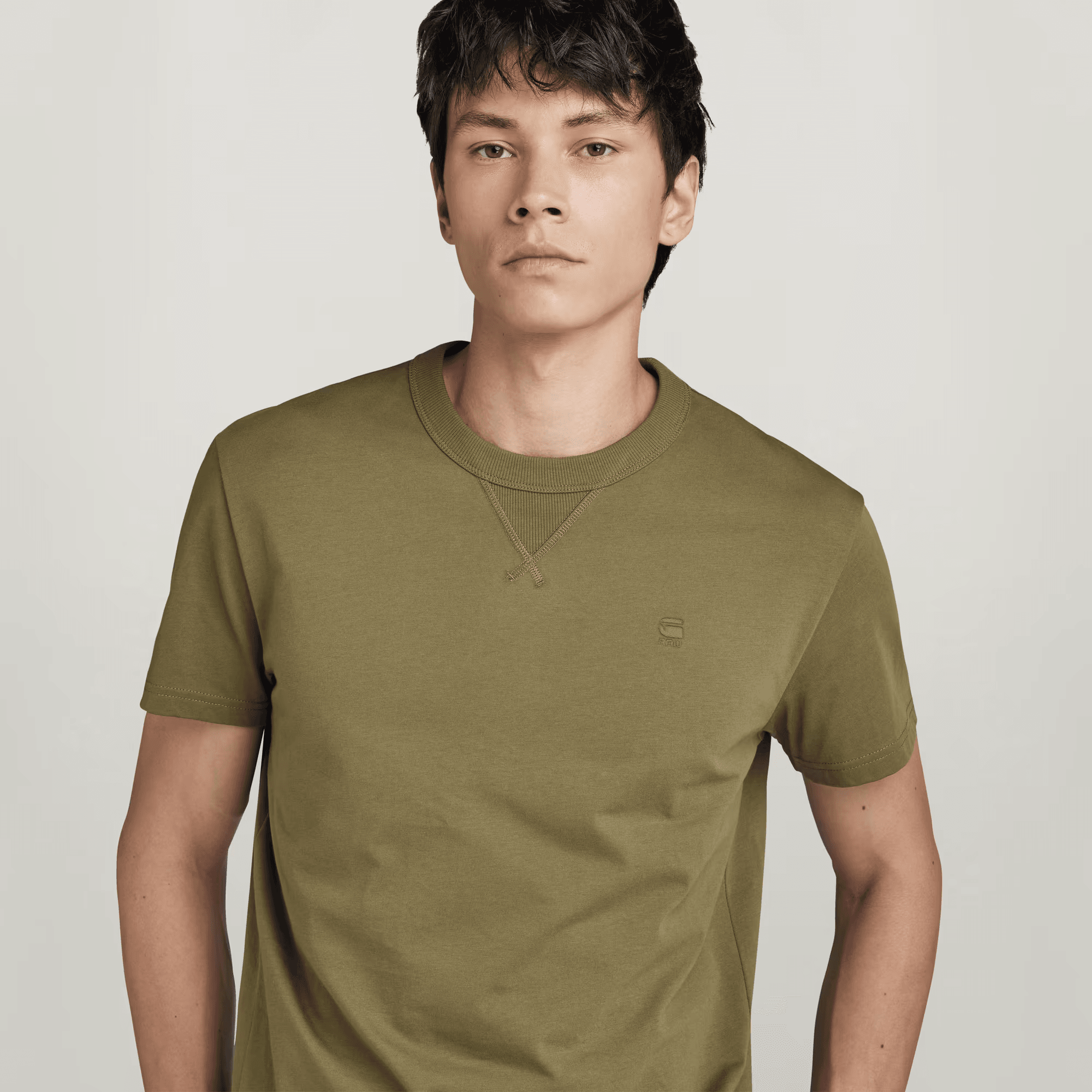 Nifous Ribbed Neckline T-Shirt in Shadow Olive