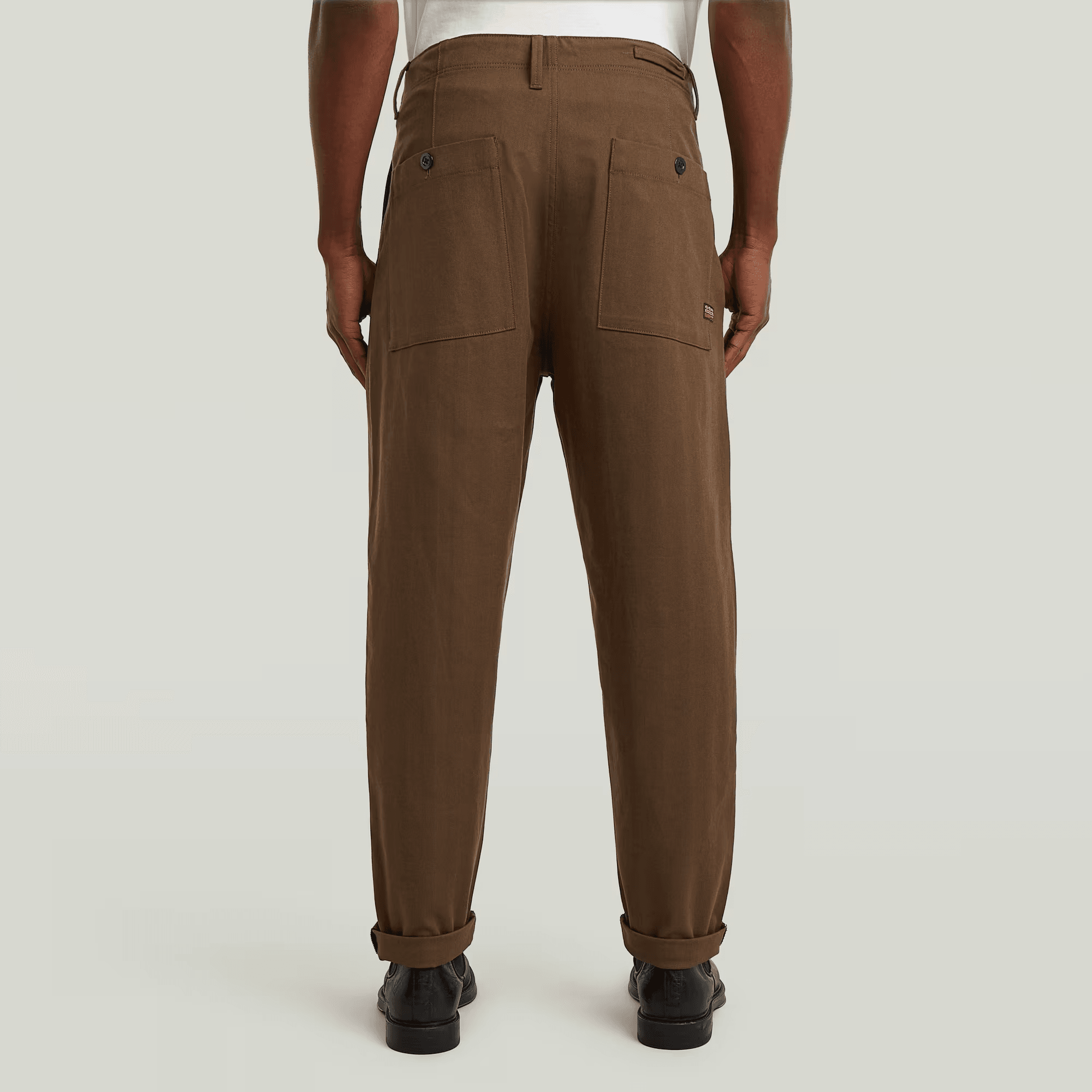 Pleated Chino Relaxed Tapered Pants in Desert Palm/Deep Brown