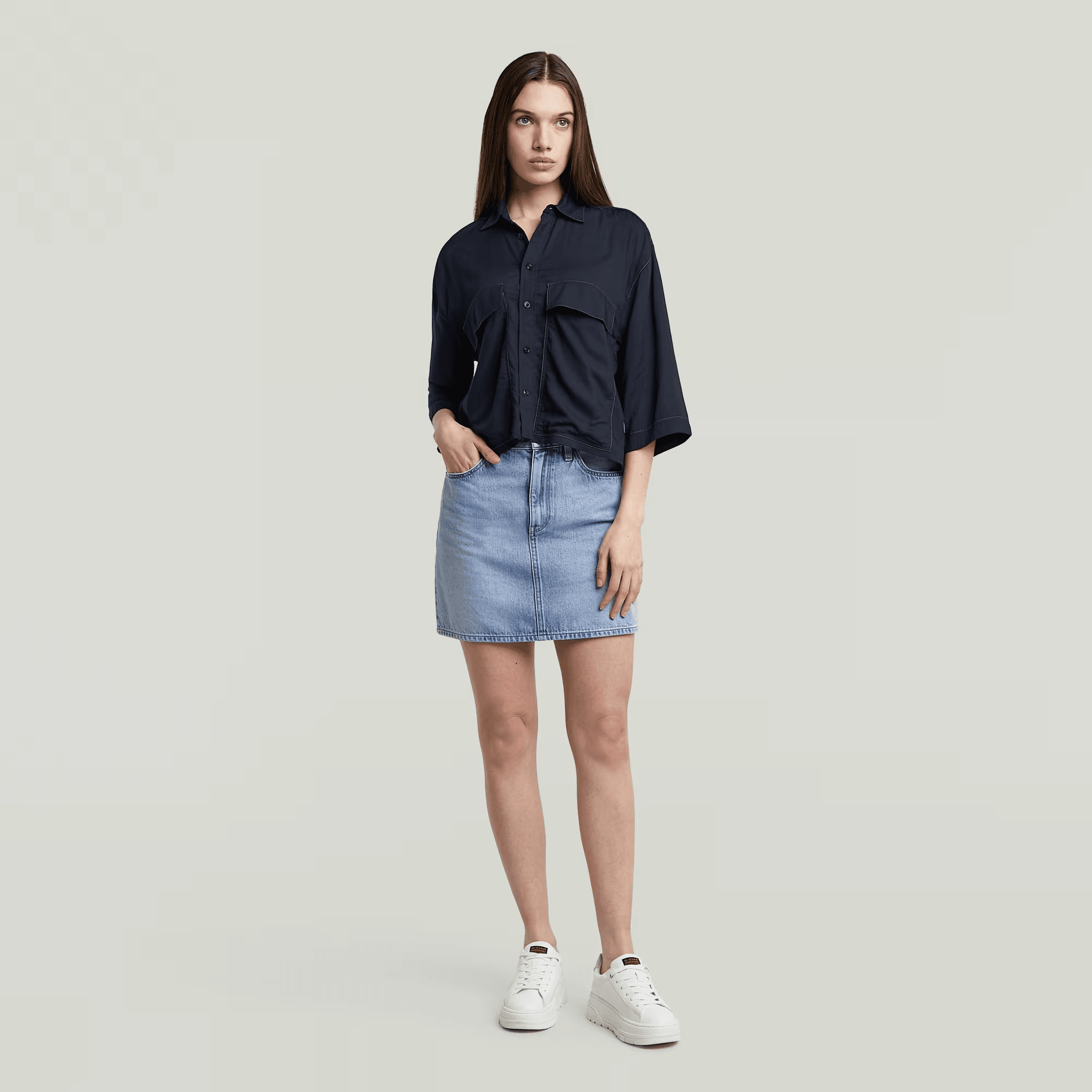 Viktoria Short Skirt Clean Edge in Sun Faded Blue Cape