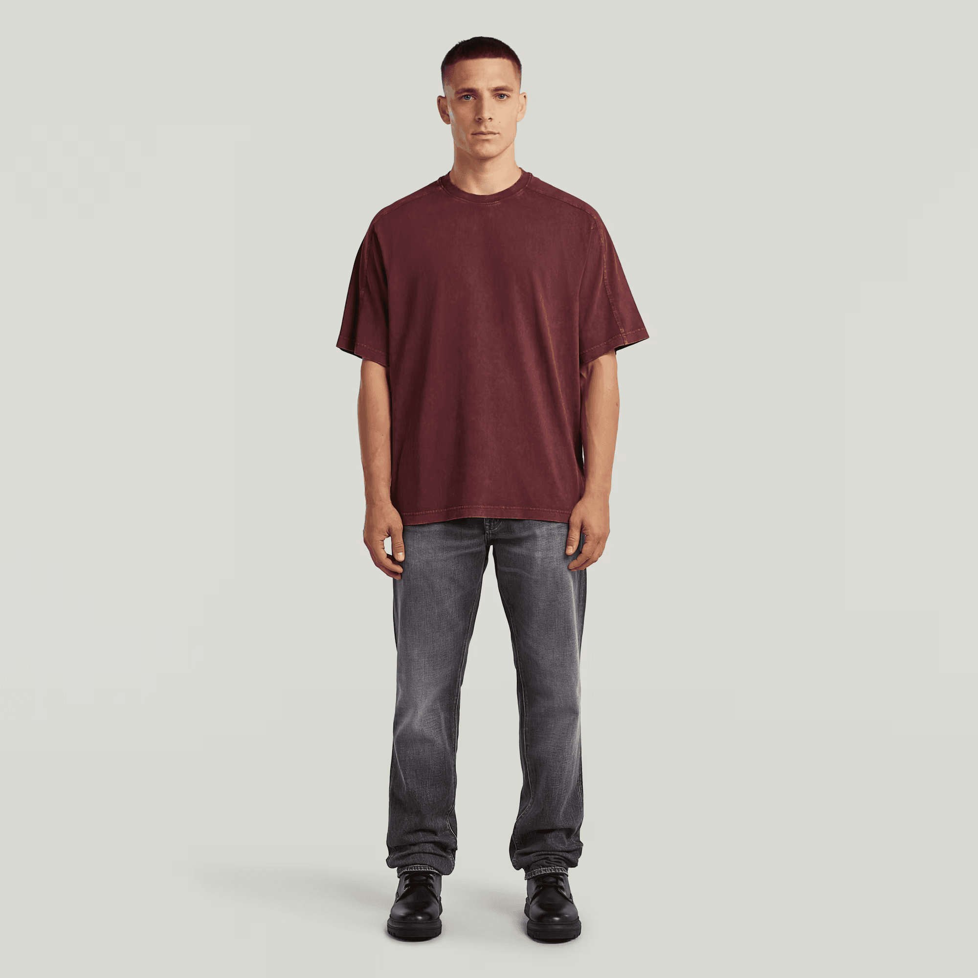 Washed Boxy T-Shirt in Port Red Smokey