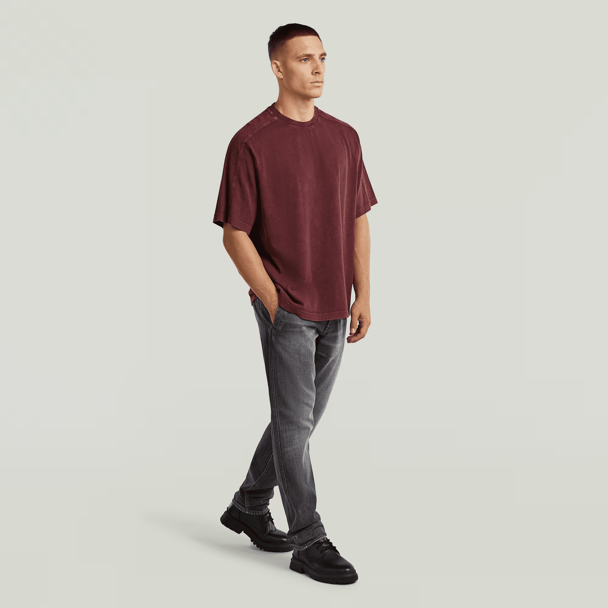Washed Boxy T-Shirt in Port Red Smokey - Milu James St