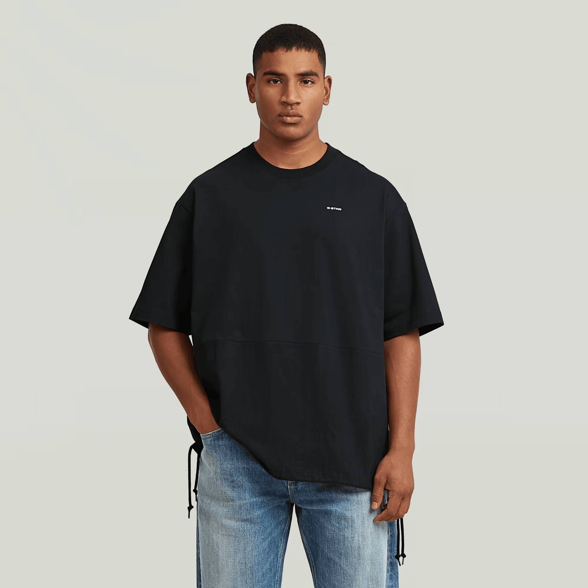Woven Mix Loose T-Shirt in Dark Black - Milu James St