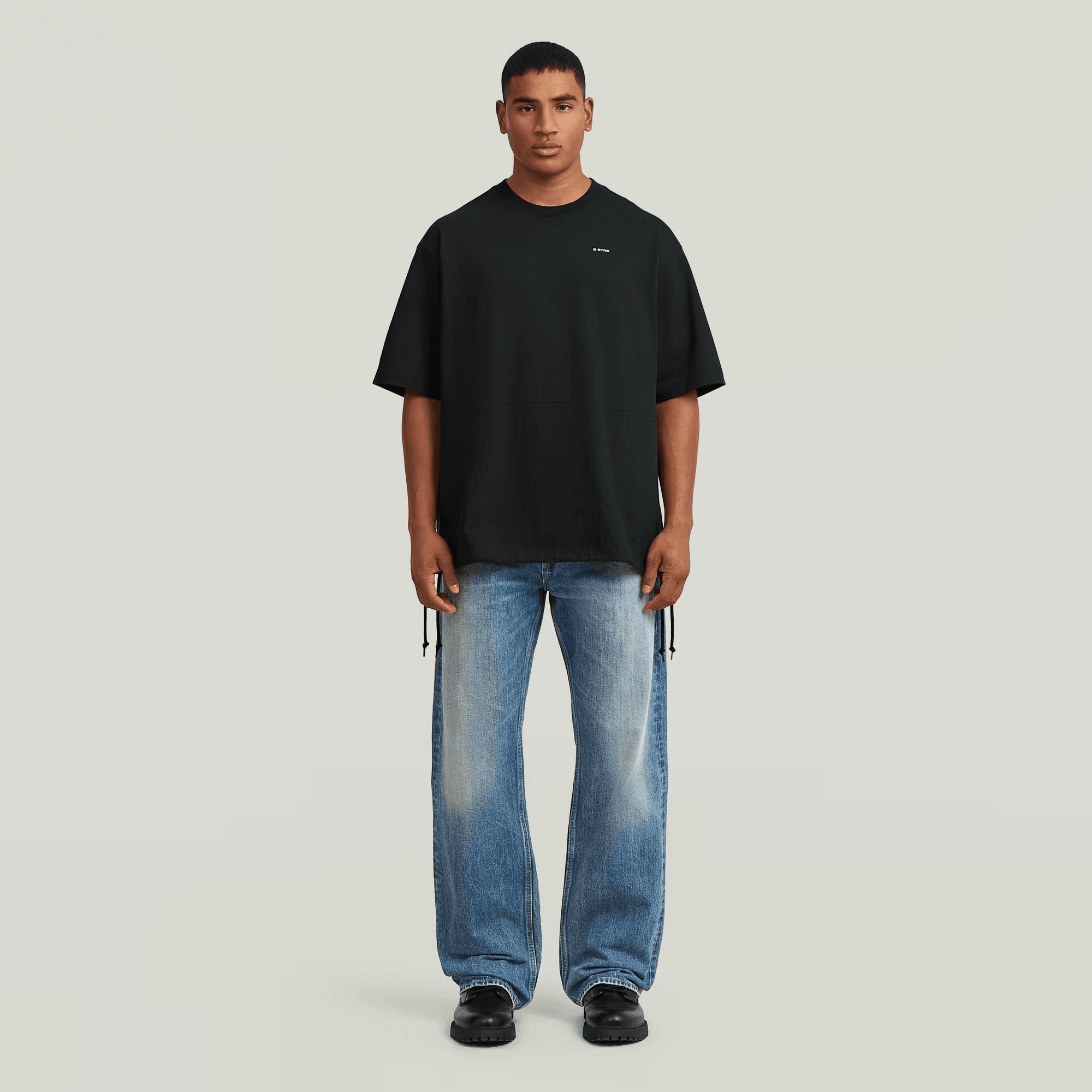 Woven Mix Loose T-Shirt in Dark Black - Milu James St