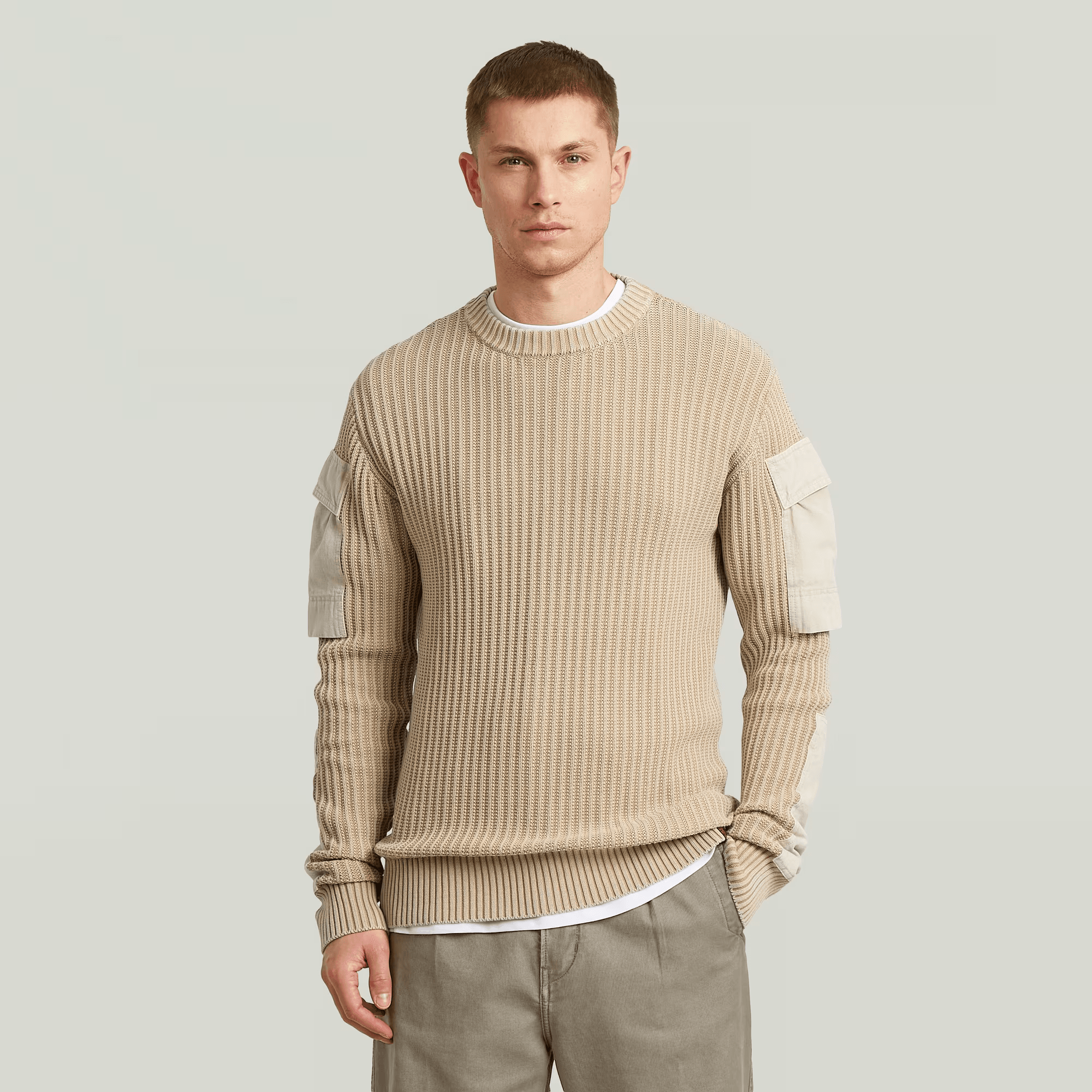 Woven Mix Washed Knit Pullover in Cream - Milu James St