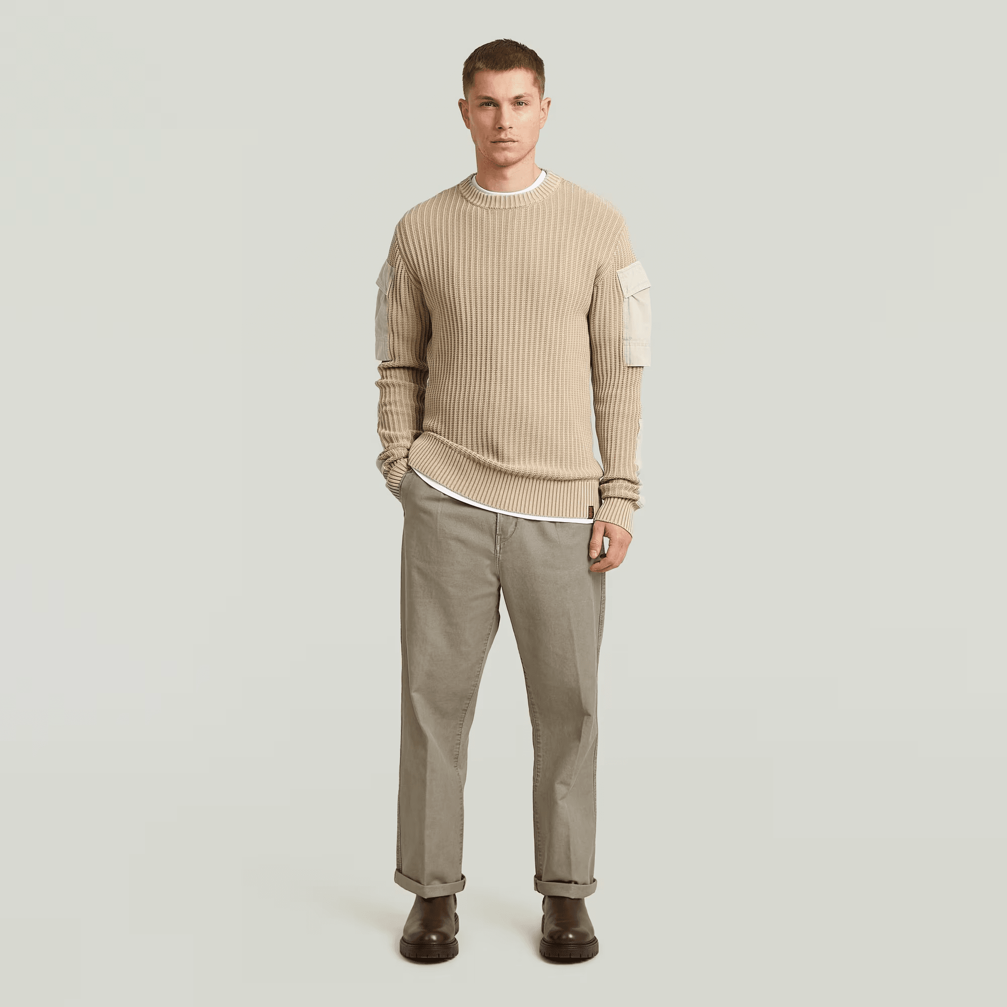 Woven Mix Washed Knit Pullover in Cream - Milu James St