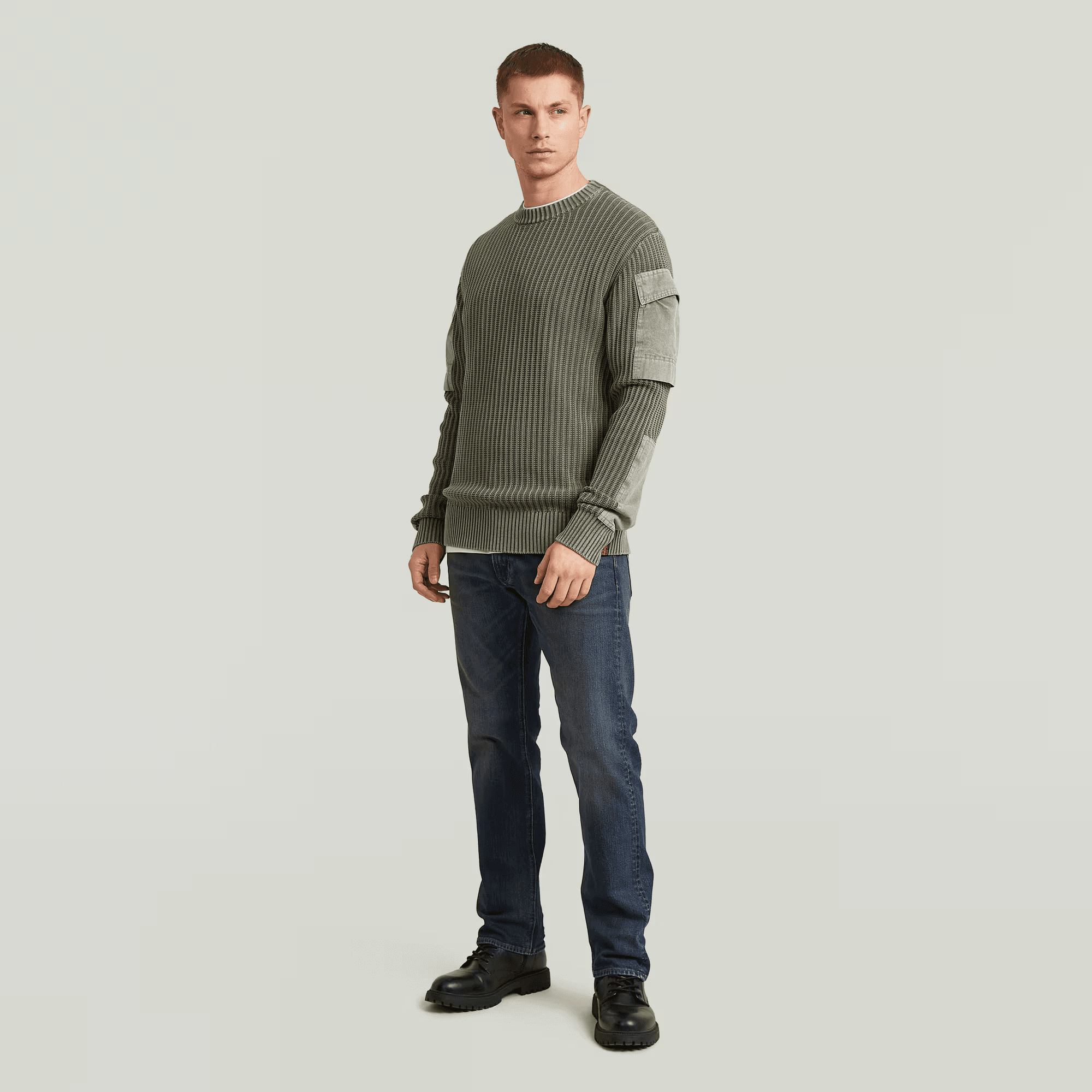 Woven Mix Washed Knit Pullover in Shadow Olive - Milu James St