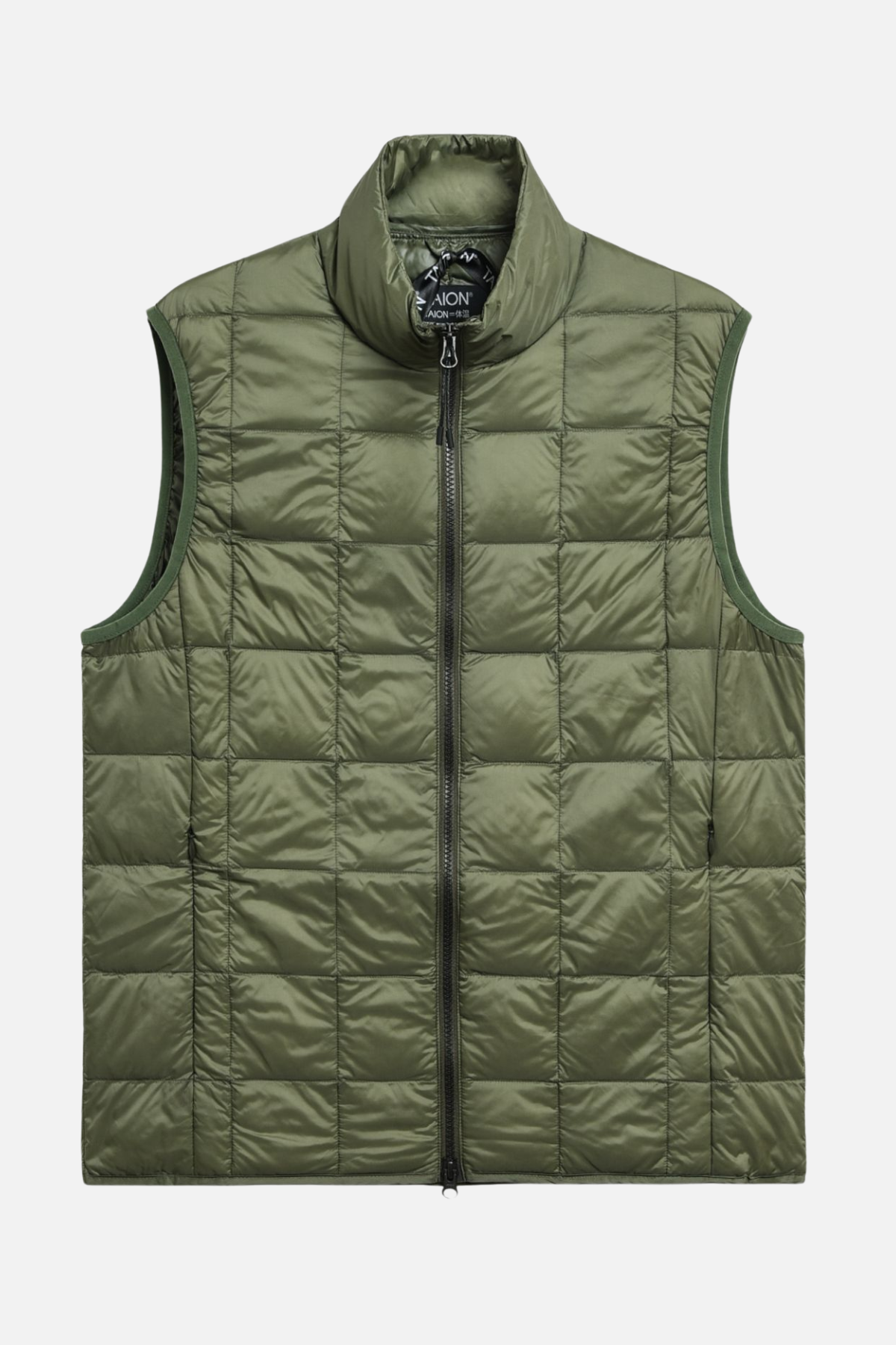 Basic High Neck W-Zip Inner Down Vest in Olive - Milu James St