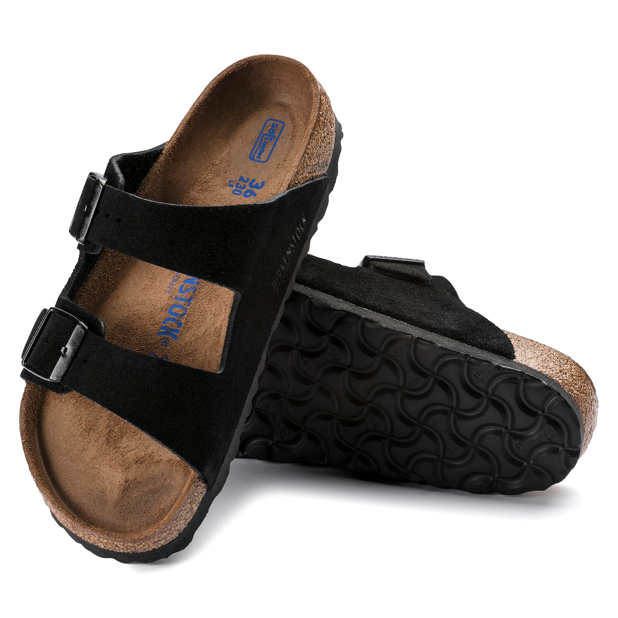 Arizona Suede Leather in Black (Soft Footbed)