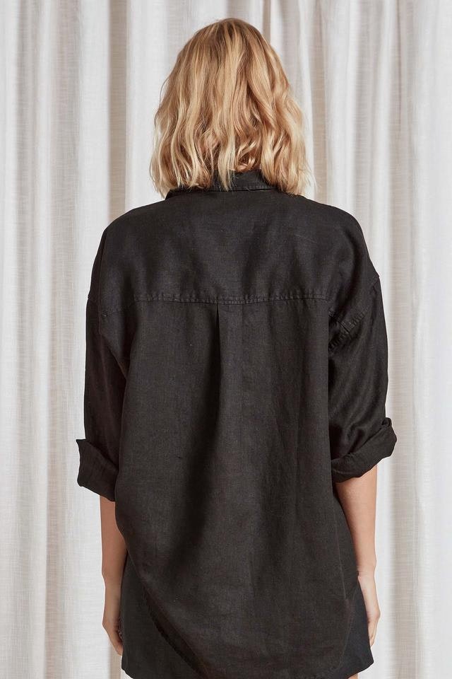 (W) Hampton L/S Linen Shirt in Black