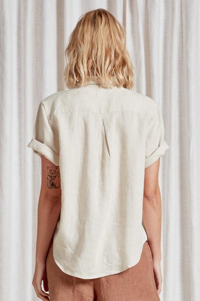 (W) Vacation Short Sleeve Linen Shirt in Oatmeal