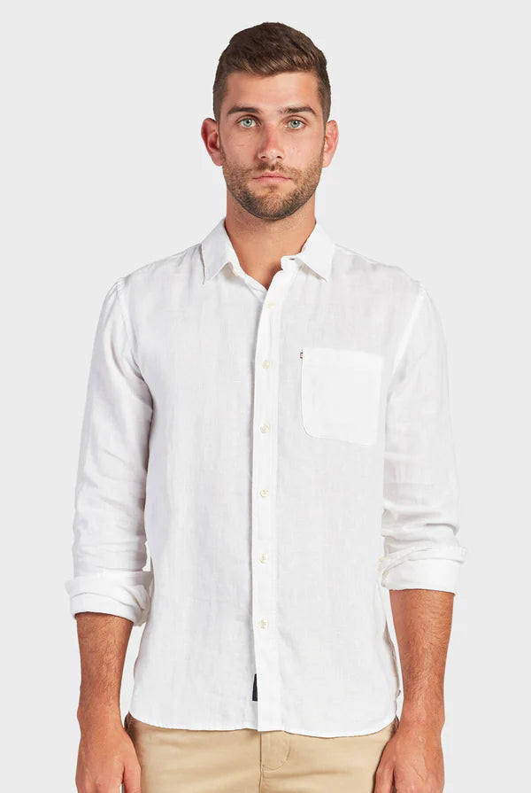 Hampton L/S Linen Shirt in White - Milu James St