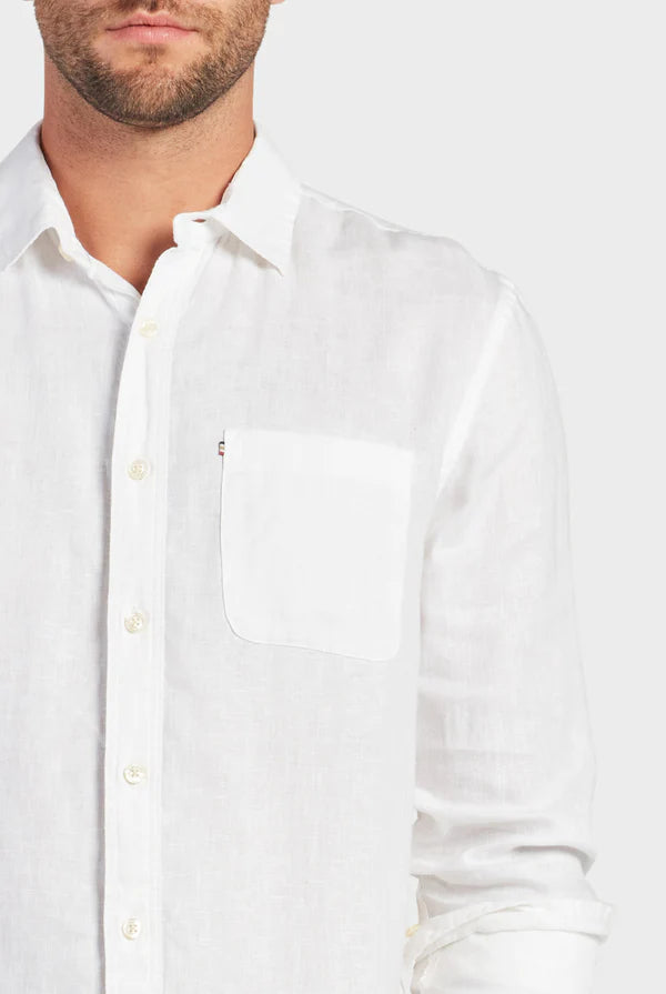 Hampton L/S Linen Shirt in White - Milu James St