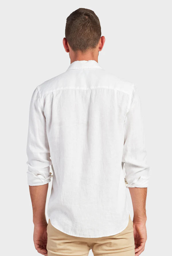 Hampton L/S Linen Shirt in White - Milu James St