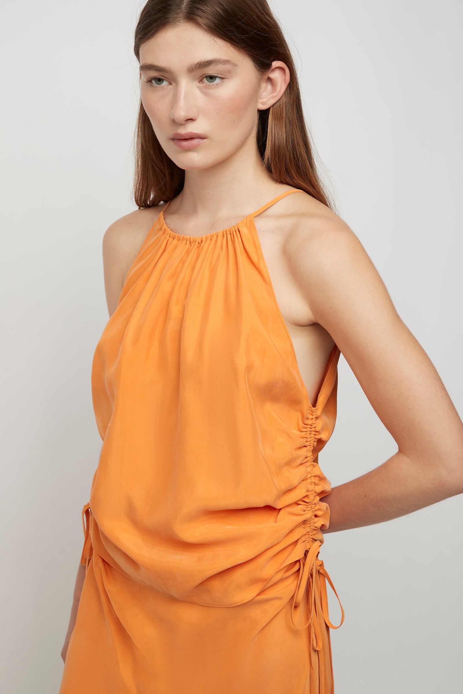 Andree Cupro Ruched Top in Tangerine