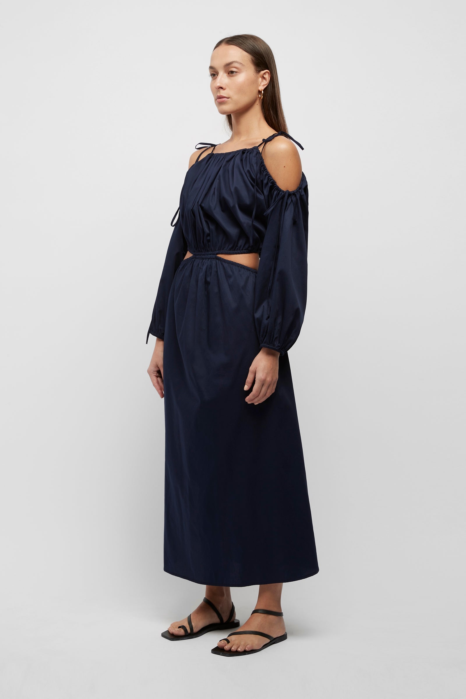 Yolanda Tie Cut Out Dress in Navy