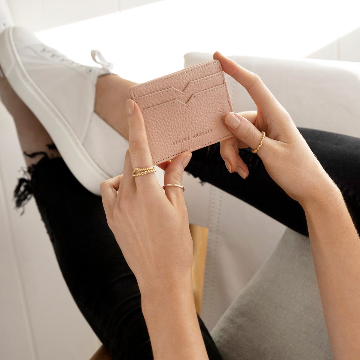 Together For Now Leather Card Wallet in Dusty Rose