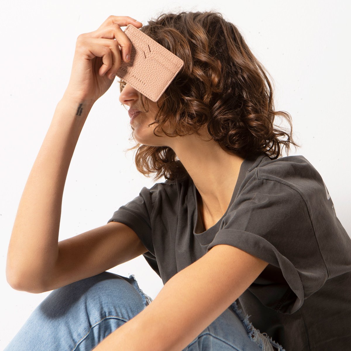 Together For Now Leather Card Wallet in Dusty Rose