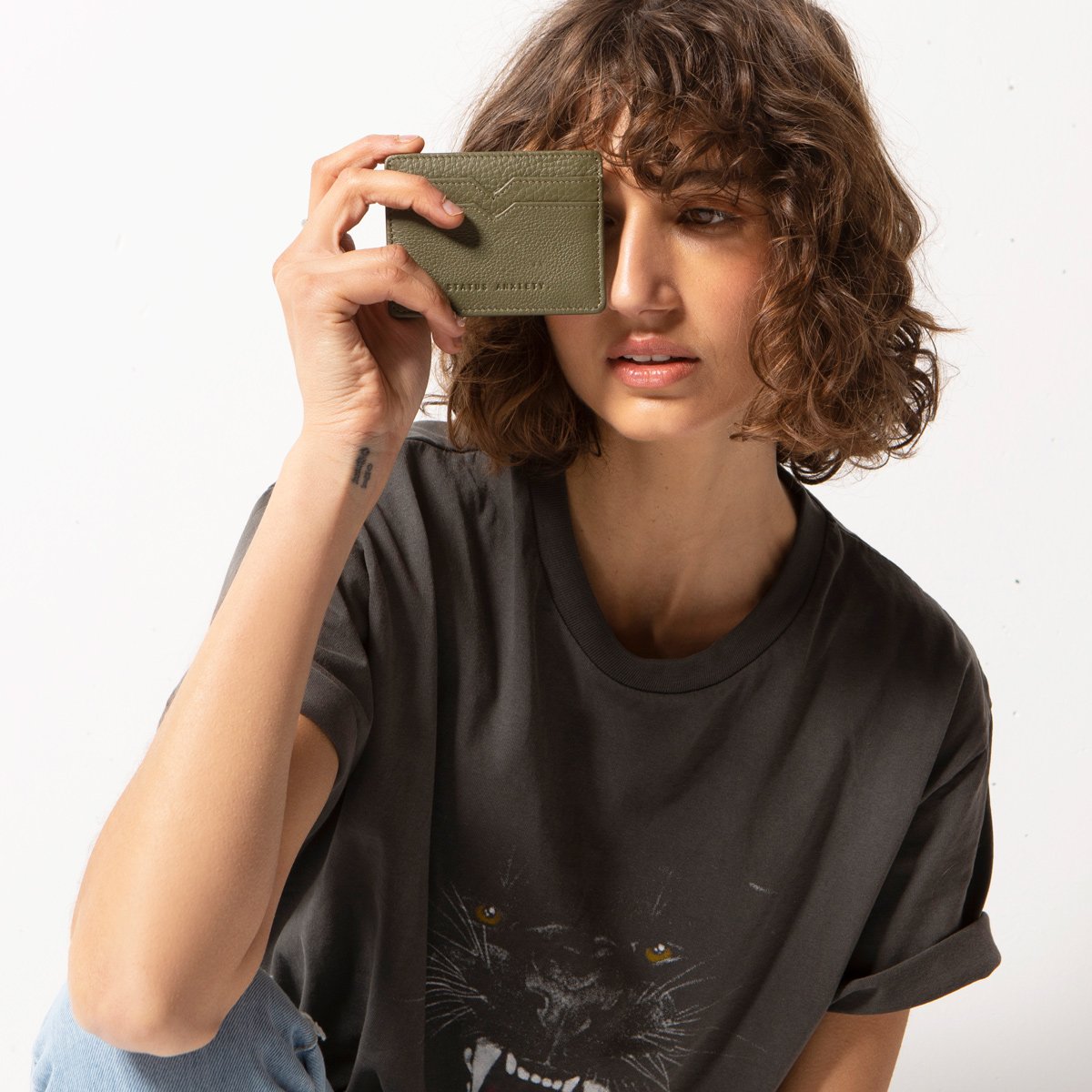 Together For Now Leather Card Wallet in Khaki