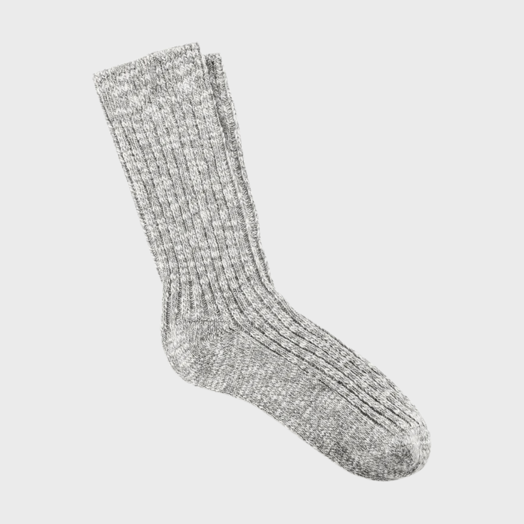 Cotton Slub Socks in Grey White
