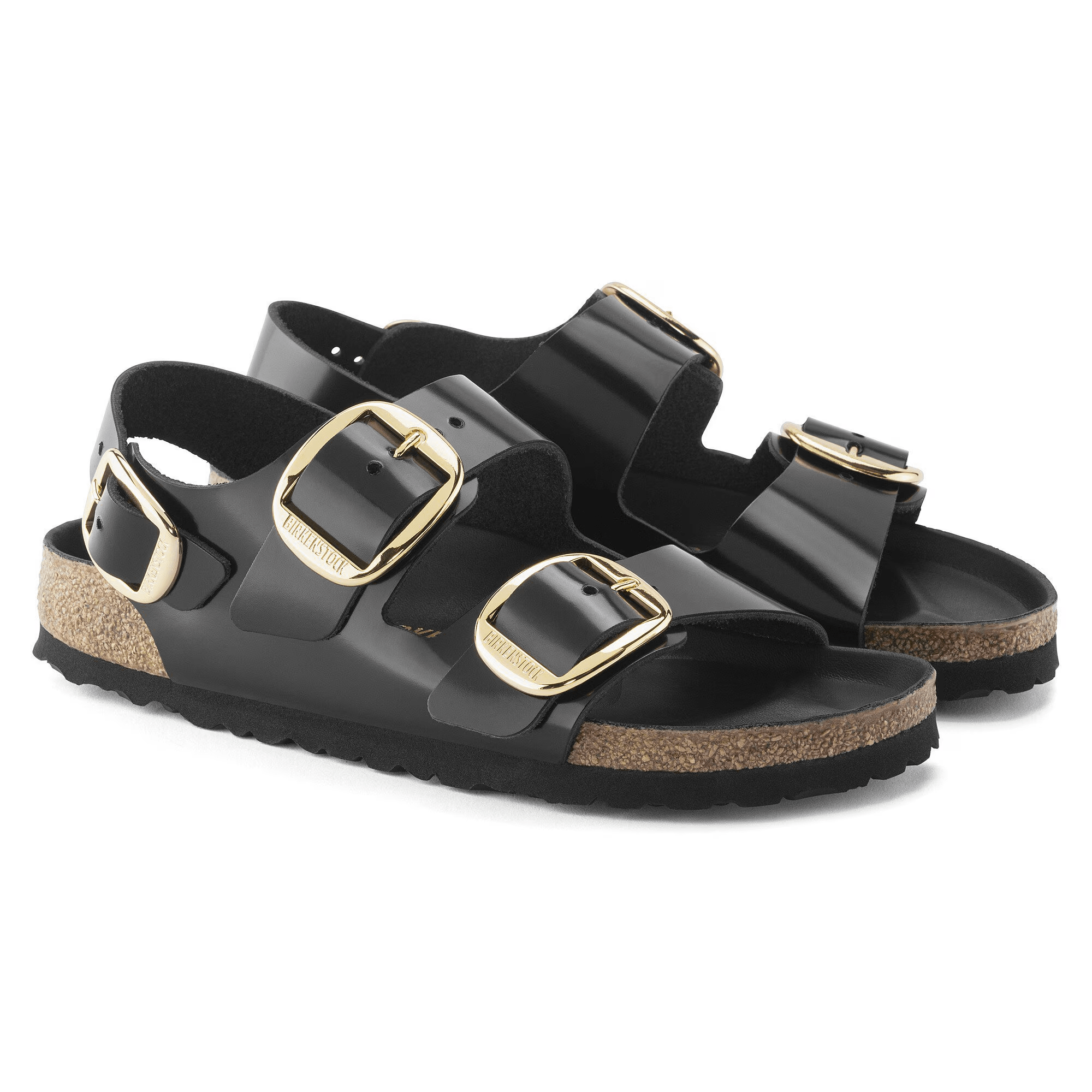 Milano Big Buckle Natural Leather Patent in High Shine Black