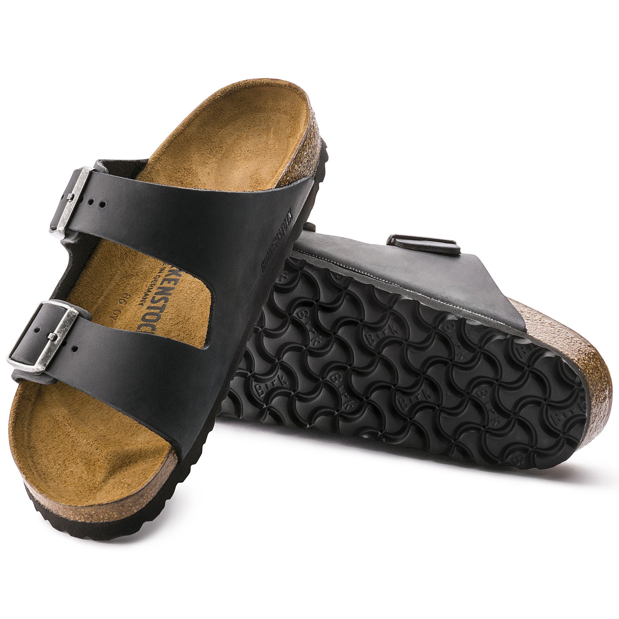 Arizona Oiled Leather in Black (Classic Footbed - Suede Lined)