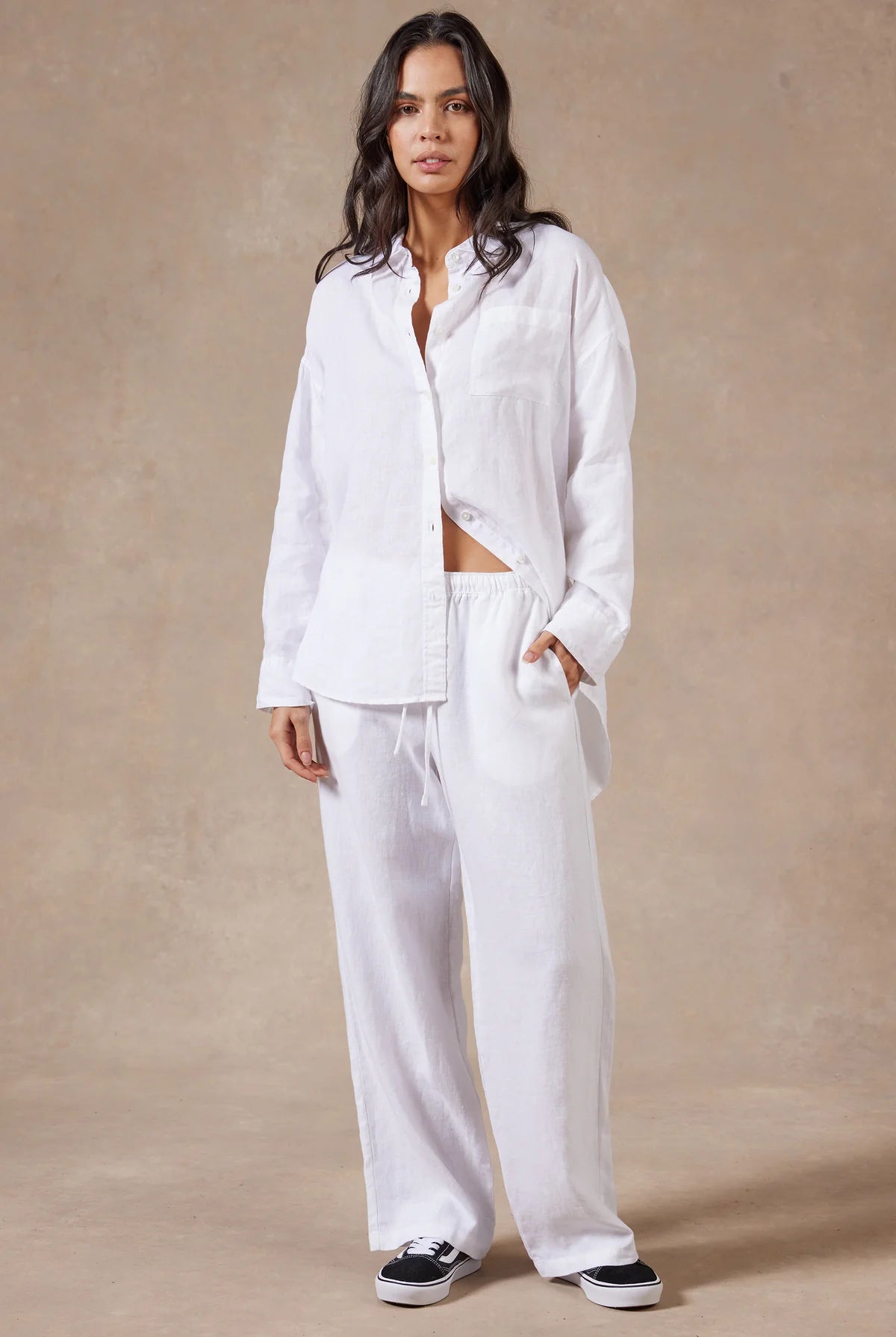 (W) Hampton L/S Linen Shirt in White