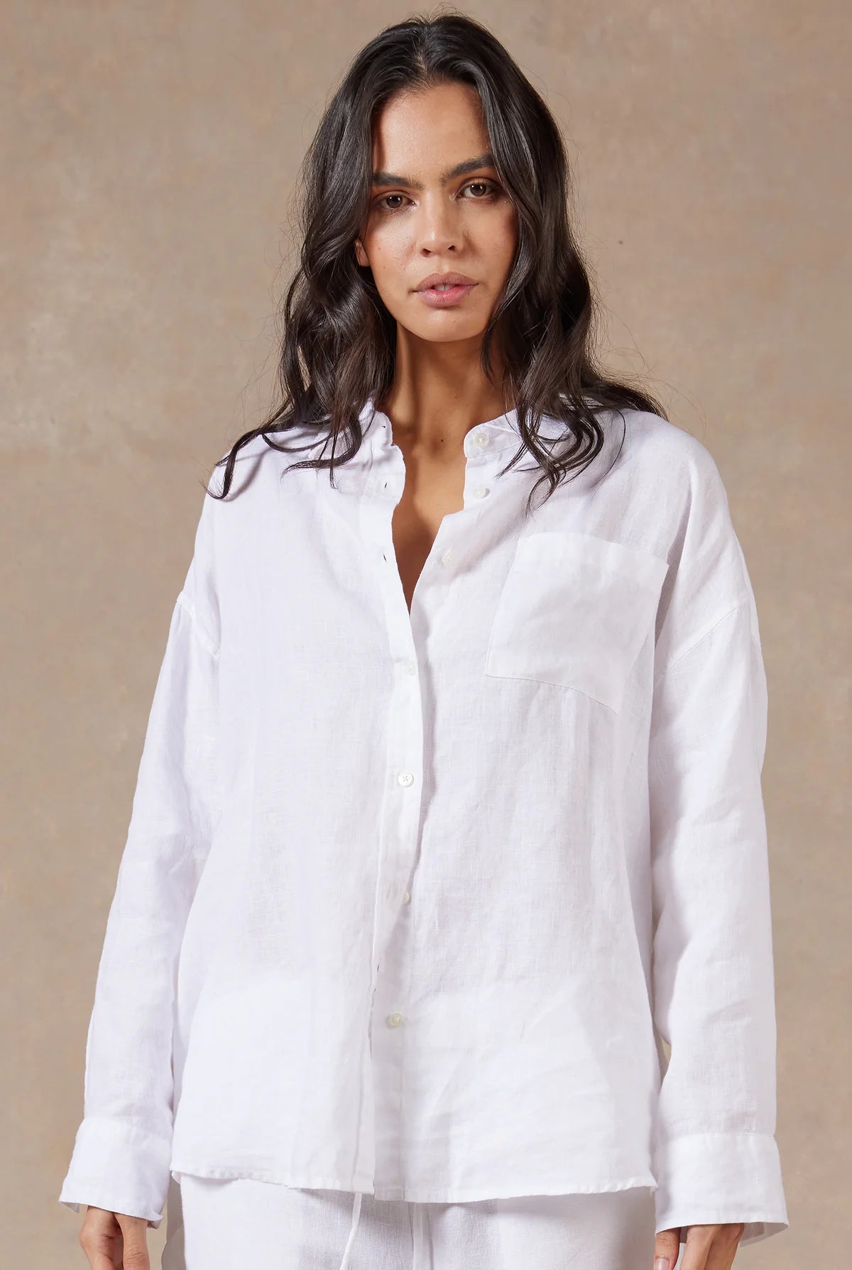 (W) Hampton L/S Linen Shirt in White