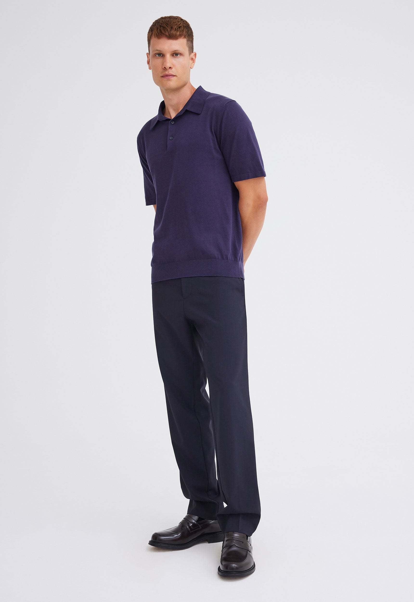 Pointier Knitted Cotton Polo in Denim Blue