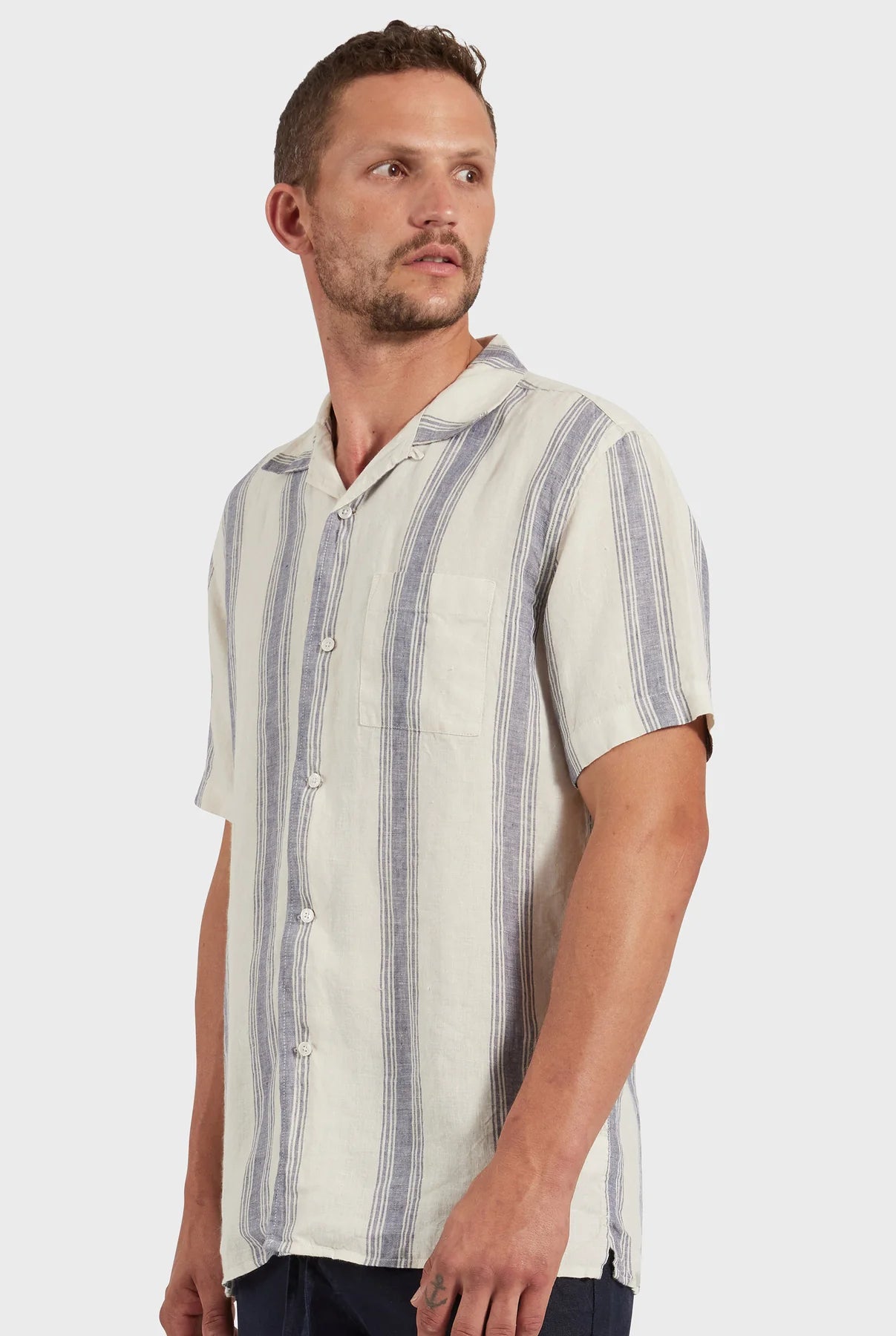 Driftwood Short Sleeve Shirt in Navy Stripe