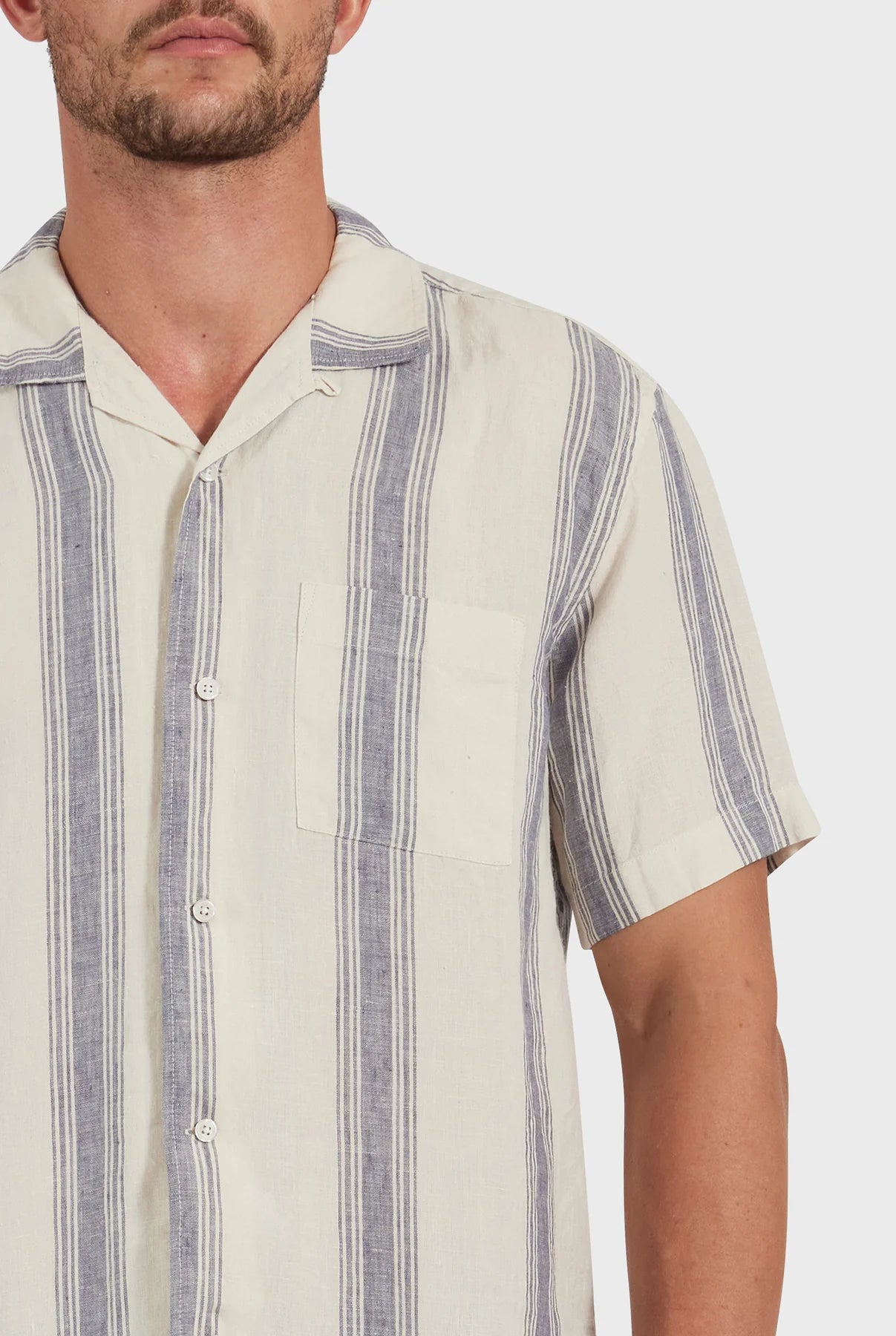 Driftwood Short Sleeve Shirt in Navy Stripe